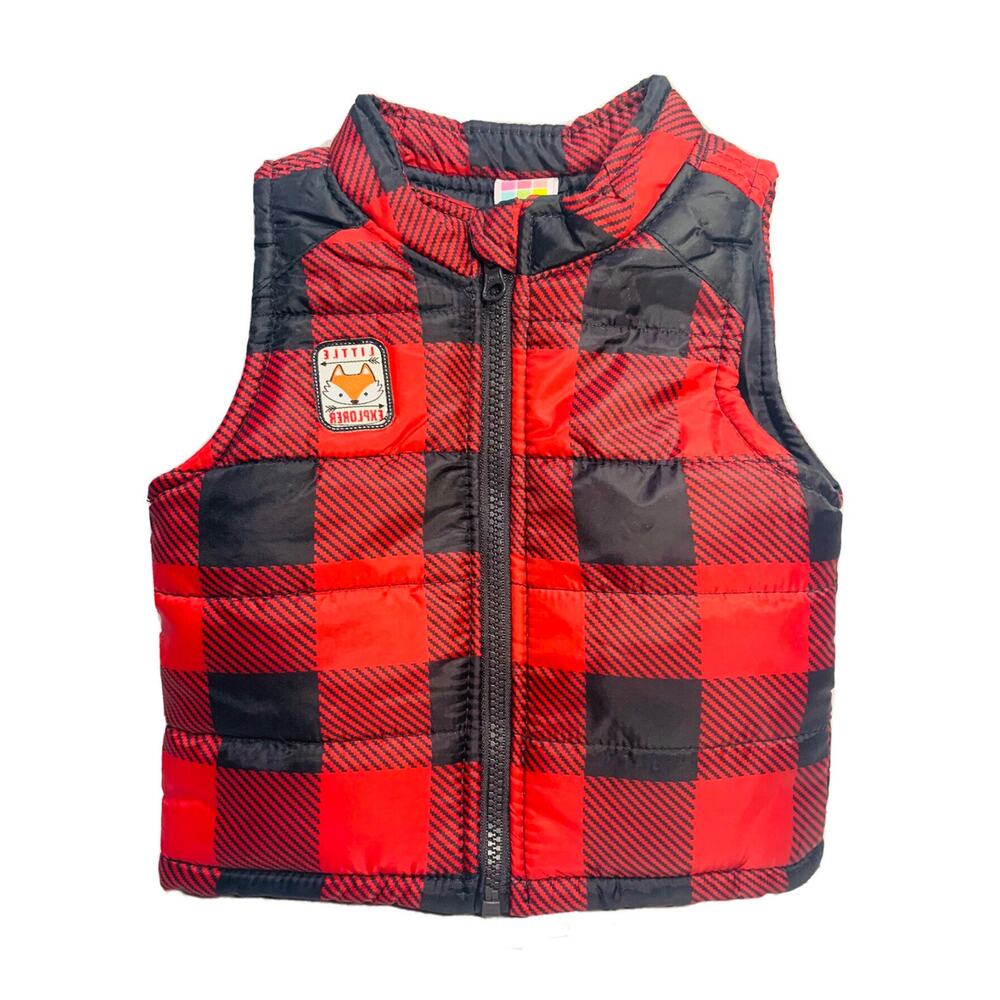 Baby Vest Healthtex 12 Month Buffalo Plaid Puff Red Black Little Explorer Zipper